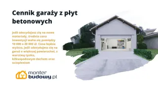 Nowoczesny garaż z płyt betonowych, idealny na nowe materiały. Wnętrze uporządkowane, z narzędziami i sprzętem.