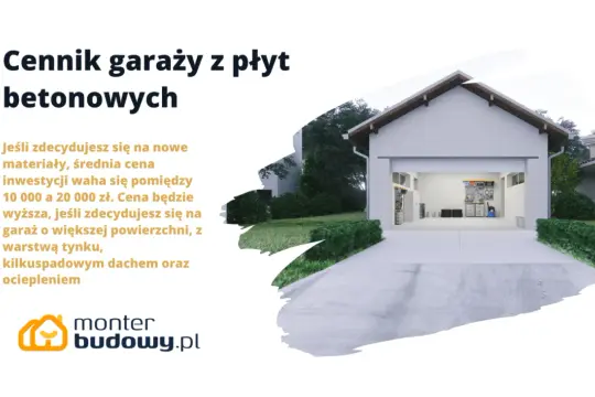 Nowoczesny garaż z płyt betonowych, idealny na nowe materiały. Wnętrze uporządkowane, z narzędziami i sprzętem.